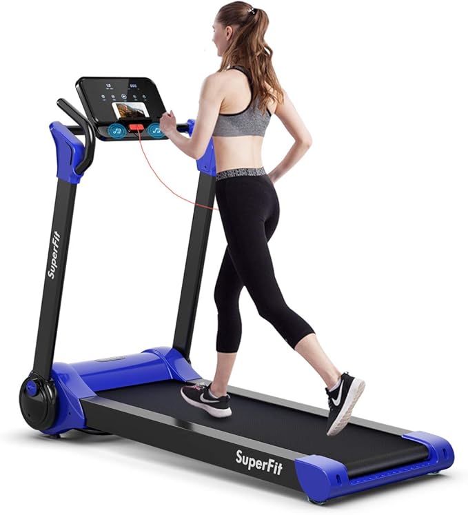 Goplus 3HP Treadmill with Desk Workstation, Superfit Foldable Treadmills for Home Office, Adjustable Height, Bluetooth Speaker, APP Control, LED Display, 25 Preset Programs, Portable Running Machine