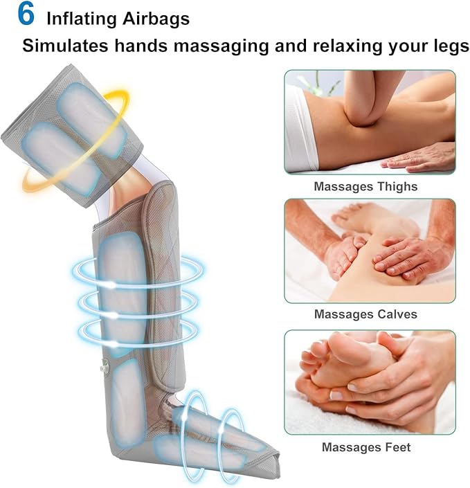 Leg Massager for Circulation - Foot and Calf Massager, Air Compression Leg Wraps Massage Boots Machine for Home Use Leg Massage - scd Machine for Calf, Thigh and Foot Massager, FSA or HSA Eligible