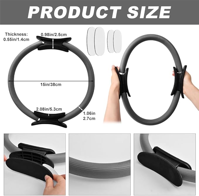 15" Pilates Ring, Dual-Grip Pilates Ring Lightweight Circle Yoga Rin-g for Enhance Thigh and Arm Strength, Body Exercise Tool for Home Gym