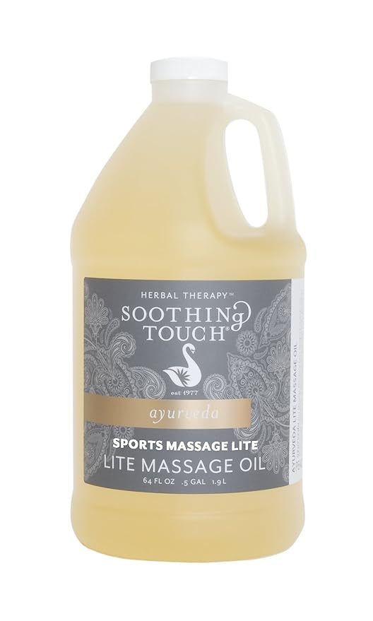 Soothing Touch Sports Massage Lite Oil, 1/2 Gallon, Deep Penetration, Quick Absorption, Peppermint, Eucalyptus, Clove, Leaves No Residue, Soft, Moisturized Skin