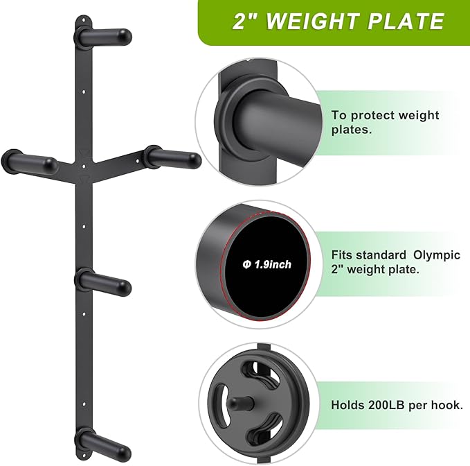 Kipika Weight Plate Storage Rack - Wall Mounted Weight Plate Holder with Durable Steel Construction Organizer for Olympic Plates, 1000lb Capacity, Space-Saving for Home Gym