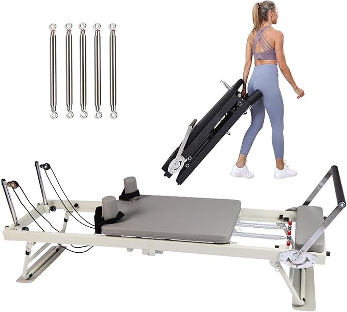 BVCL Folding Pilates Reformer for Home with Metal Spring, Folding Pilates Device, Multifunctional Pilates Bed, Adjustable Intensity