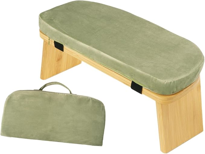 Meditation Bench with Cushion Ergonomic Anti Slip Modern Chair Kneeling Stool Comfort for Home Office Living Room, Green