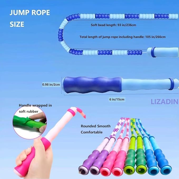 Jump Rope for Kids, Soft Beaded Skipping Rope, Adjustable Length Tangle-Free Segmented Jumping Rope for Kids Students Man and Women