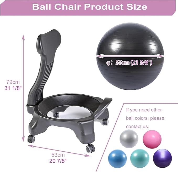 Balance Ball Posture Chair,Office Yoga Ball Chair,with Back Support,Ergonomic Exercise Ball Chair, for Adults/Pregnancy