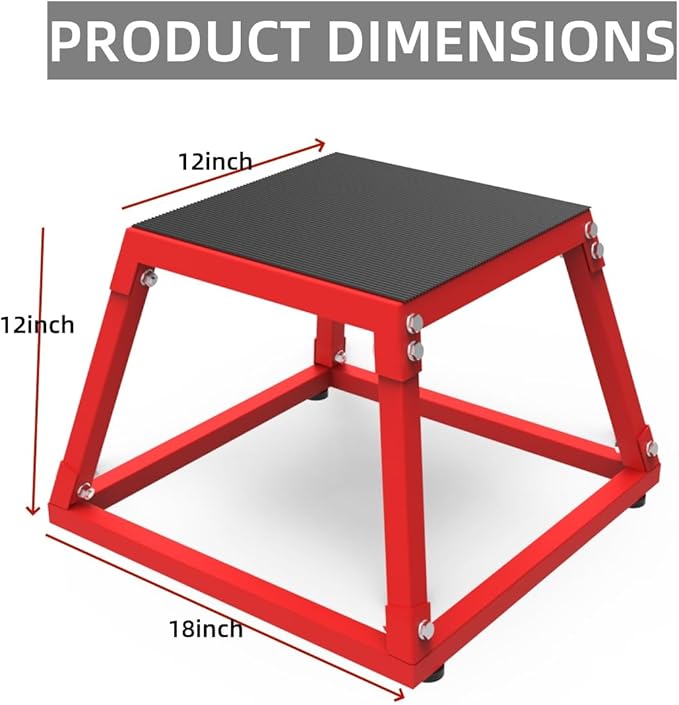 Metal Plyometric Jumping Box, 12 Inch Steel Plyo Box for Fitness Exercise Home Gym, Red, 550 LBS