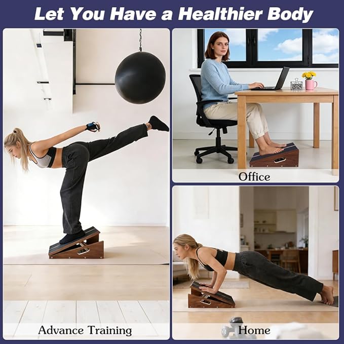 Slant Board for Calf Stretching & Relief, Adjustable Wooden Incline Slant Board for Squats, Calf Stretcher Board for Knees Ankle Heel Feet Leg, Home Gym Physical Therapy
