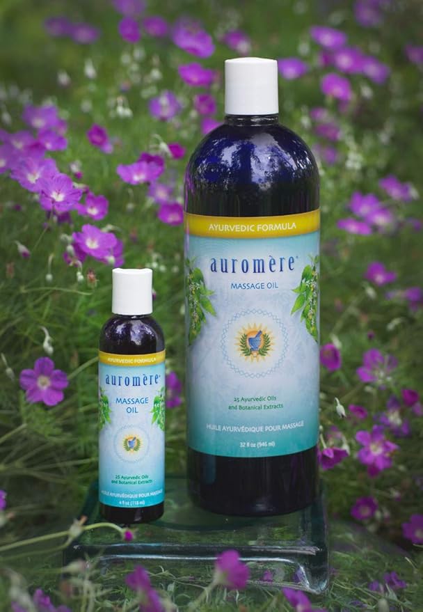 Auromere Ayurvedic Massage Oil - Vegan, Cruelty Free, Natural, Non GMO, with Cold-Pressed Sesame Oil Infused with 25 Herbal Extracts (4 fl oz), 1 Pack