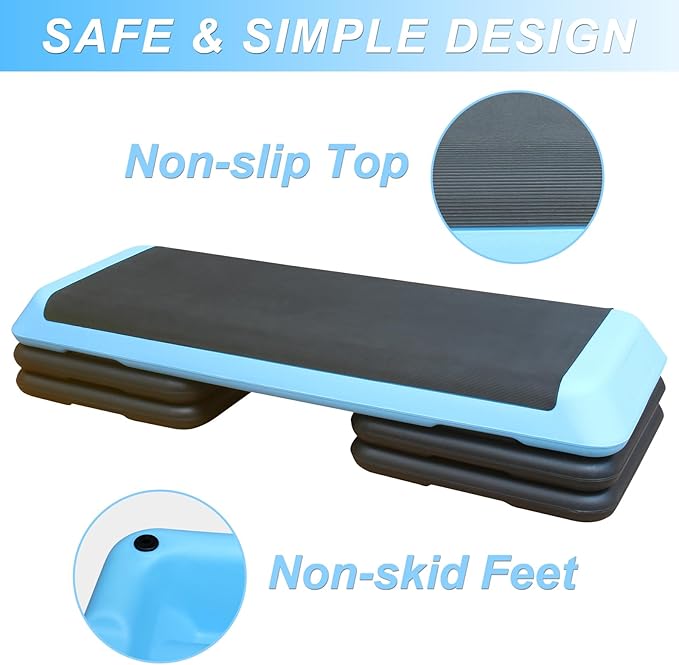 Aerobic Step Platform 30" × 14" Height Adjustable Workout Step for Fitness Strength Training with Risers Exercise Platform for Home Gym