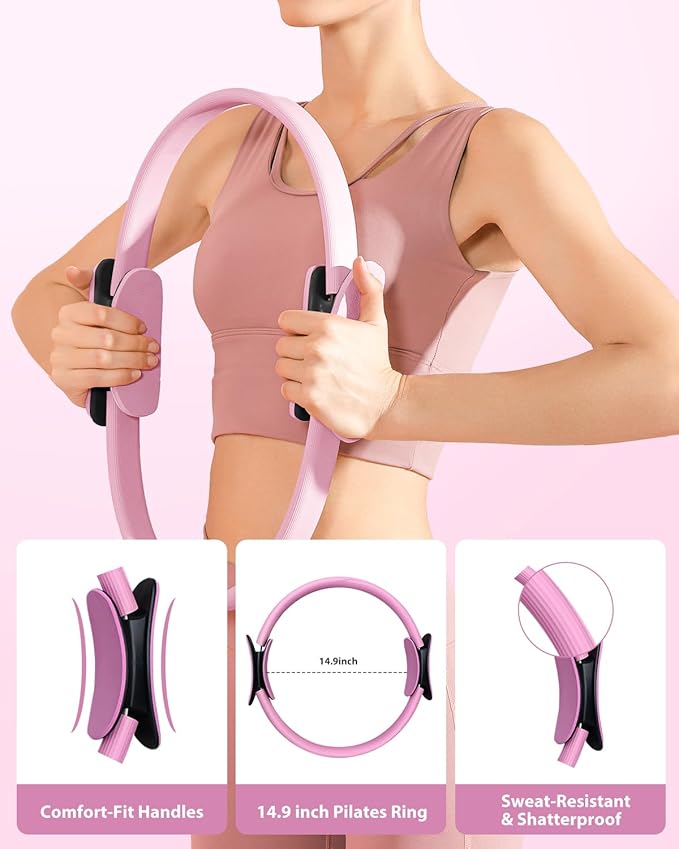 Pilates Equipment Kit for Home Workout, Home Pilates Essentials Kit Magic Circle Ring and Ball Set, Adjustable Ankle Wrist Weights, Resistance Bands, Fitness Equipment Accessories