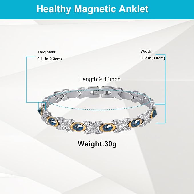 Magnetic Ankle Bracelets for Women, Stainless Steel Magnetic Anklet with Blue Stones, Fashion Jewelry Present (0137SGD)
