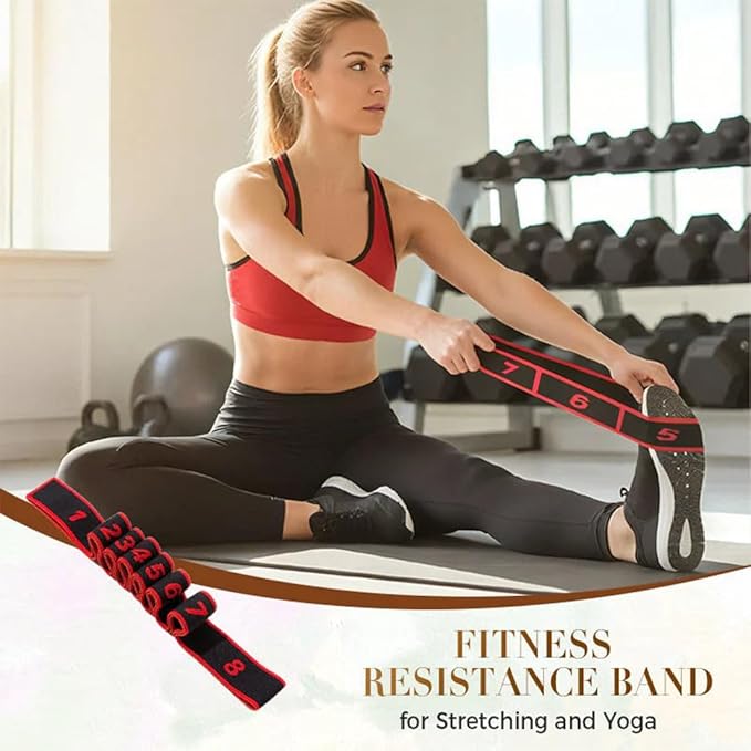 Fitness Resistance Band for Stretching and Yoga, 8 Loops Numbered Resistance Band, Elastic Training Bands for Yoga, Stretching, Pilates, Fitness