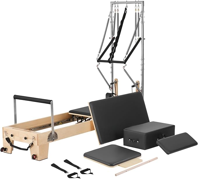 VEVOR Pilates Reformer Machine, Pilates Workout Equipment for Home Gym Studio Use, Pilates Reformer with Sitting Box and Jumpboard，fit for Beginners & Advanced Users