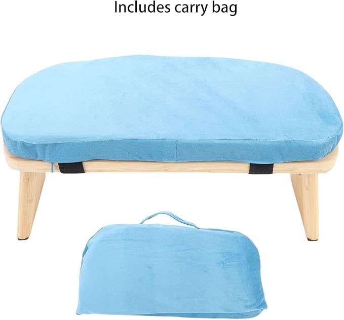 Wooden Meditation Bench, Ergonomic Detachable Kneeling Stool with Soft Cushion for Yoga and Meditation, Minimalist Design Home Use (Blue)
