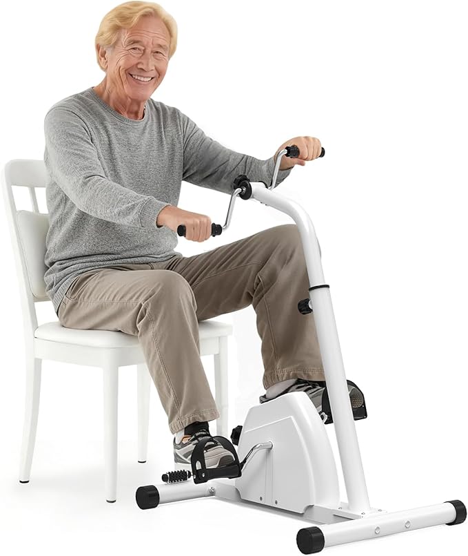 Pedal Exerciser Bike Hand Arm Leg and Knee Peddler, Adjustable Resistance Senior Exercise Equipment for Home, Adjustable Height Knee Exercise Equipment, Stroke Recovery Sit Down Bike