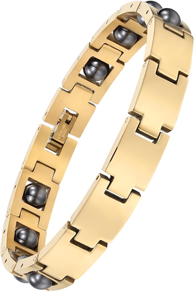 Women's Magnetic Therapy Bracelet with Rotable Obsidian Beads & 5 Powerful Magnets – Adjustable, Stylish Wellness Accessory for Stress Relief, Pain Relief & Energy Balance(Gold)