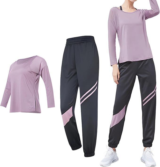 Black 2-Piece Pilates Set For Women, Xxl, High-Waisted With Color Block Design, Breathable & Moisture-Wicking, Perfect For Fitness