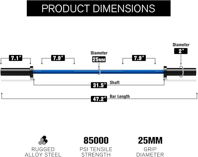 RITFIT Olympic Barbell 4ft/6ft - 2 Inch Weight Bar for Strength Training, Weightlifting, Squat, Deadlift, Bench Press, Curl, Overhead Press - 350lbs/500lbs Capacity