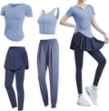 Women'S Pilates Exercise Kit, 4-Item Yoga Clothing Set, Polyester And Spandex, Featuring Short Sleeves And Tank Sports Bra, Xxl Size Fitting 135-150