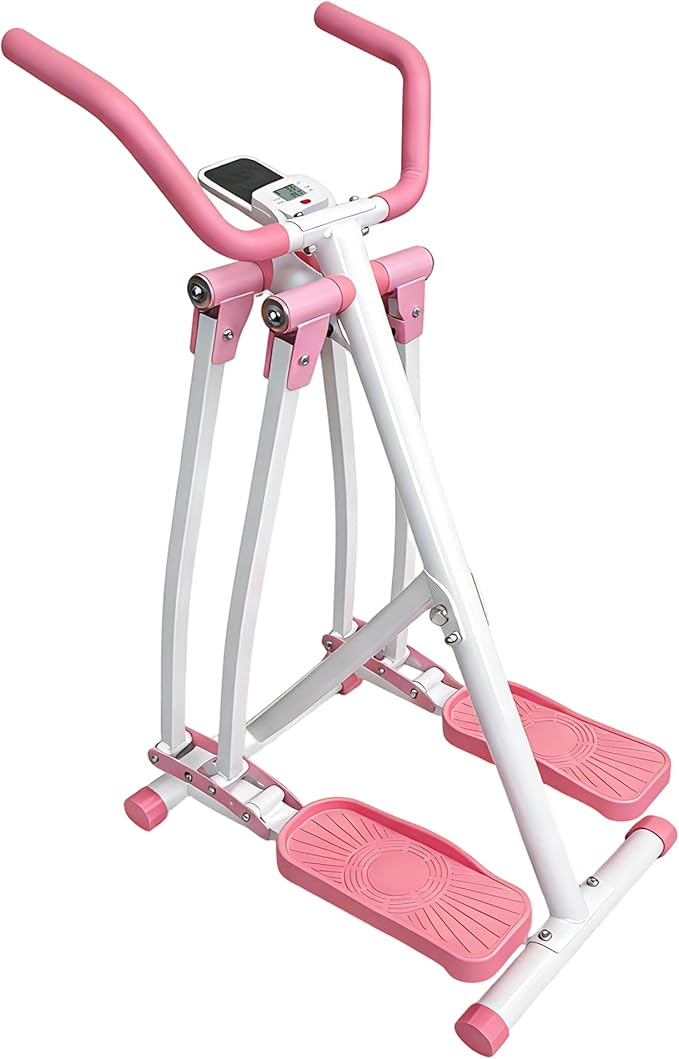 Air Walker Exercise Machine Foldable Elliptical Machine for Home Mini Elliptical for Full-Body Low-Impact Workout with LCD Display Space Walker Exercise Equipment for Home Gym Pink