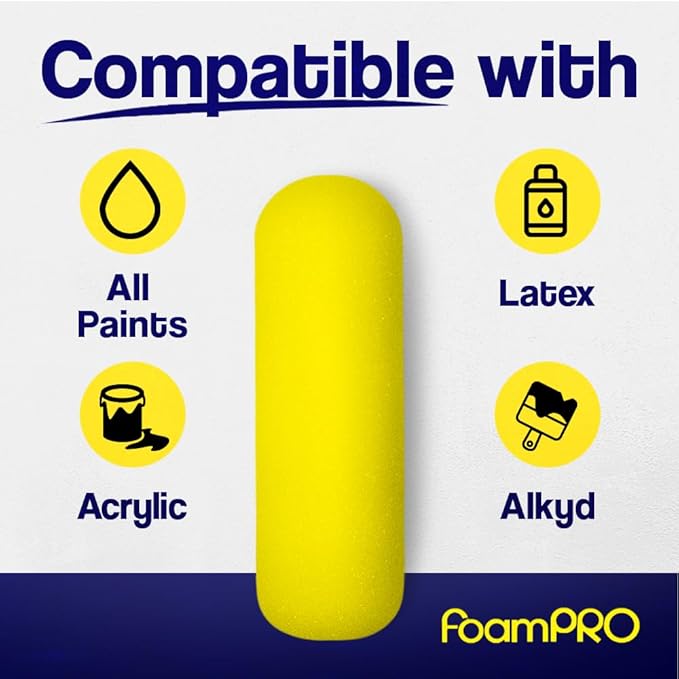 FoamPRO 65-10 Mini Trimmer Refill - 4-Inch Paint Rollers for Precision Painting- with 3/8 in Nap - Pack of 10, Yellow