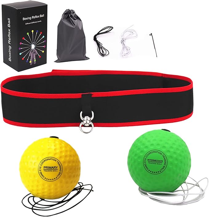 Boxing Reflex Ball, Headband Boxing Reaction Ball, Hand Eye Coordination Punching Speed Training Recreation Balls, Punch Ball Reflex Ball with Carry Bag for Teens Adults (2 Balls + 1 Headband)