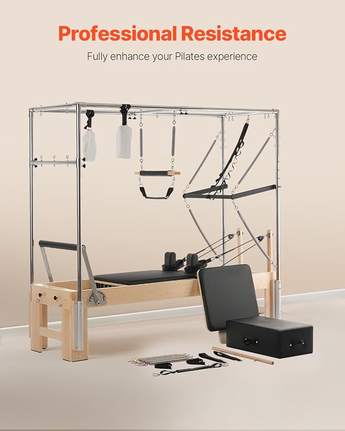 VEVOR Pilates Reformer Machine, Pilates Workout Equipment for Home Gym Studio Use, Pilates Reformer with Sitting Box and Jumpboard，fit for Beginners & Advanced Users