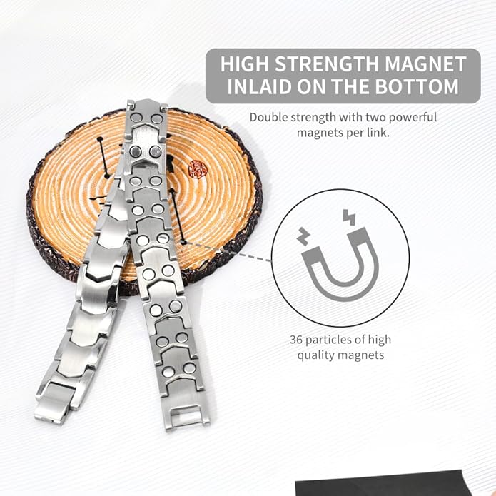 Magnetic Bracelets for Men，Stainless Steel Bracelet Lymphatic Drainage Therapeutic Magnetic Bracelets with Double Row Magnets Jewelry Gift with Adjust Tool