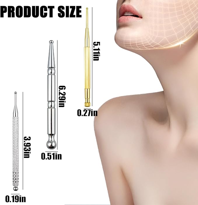 3PCS Massage Tools, Manual Acupuncture Pen, Stainless Steel Acupressure Stick, Facial Reflexology, Dual Head Massage Tool for Full Body Pain Relief