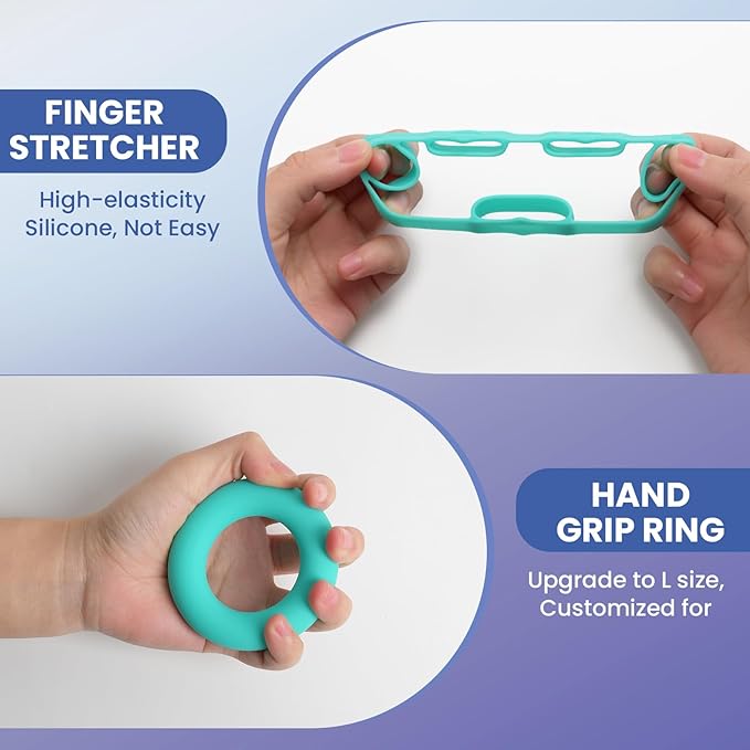 Grip Strength Trainer Kit (9 Pack,L Size), Forearm Strengthener & Finger Exerciser for Recovery, Hand Strengthening Devices for Arthritis & Rock Climbing, Physical Therapy Equipment