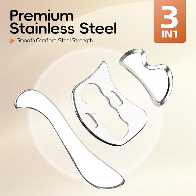 3-in-1 Stainless Steel Gua Sha & IASTM Muscle Scraping Massage Tools Set for Soft Tissue Therapy – Ideal for Physical Therapy & Body Recovery