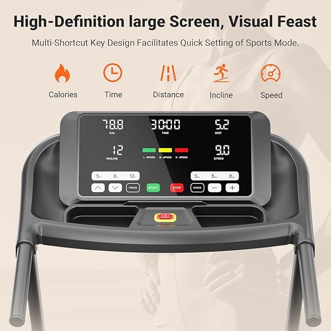 THERUN Incline Treadmill, 0-12% Incline Treadmill for Running and Walking, 300 lbs Weight Capacity, Wide Belt,3.0HP,18" LED Screen, 2 Layers Shock-Absorbing Red