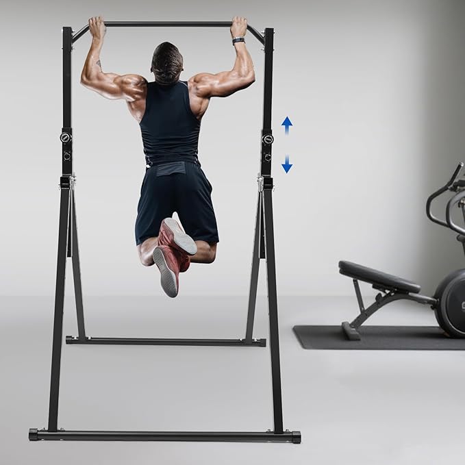 Triangular Pull Up Station, Foldable Power Tower Pull Up Bar Dip Station, Adjustable Height Multifunction Workout Stand for Home Gym Strength Training Equipment, Support 440lbs