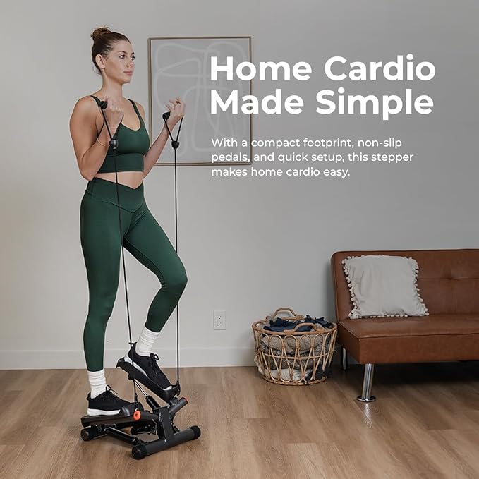 Sunny Health & Fitness Mini Steppers for Exercise at Home, Stair Step Workout Machine with Optional Resistance Bands, Full Body Cardio Equipment, Optional Free SunnyFit App Connection Smart Stepper