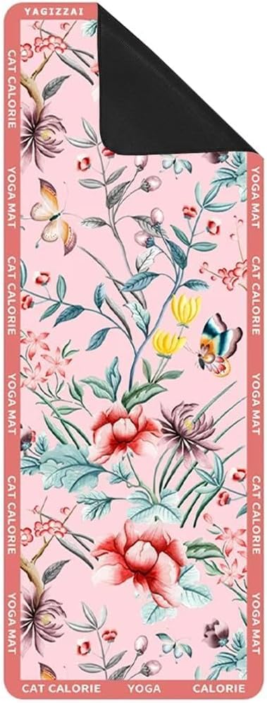 Hot Yoga Mat Towel for Women | Non-Slip Natural Rubber Backing | 72"x26.7" Absorbent Suede Microfiber & Floral Design | Lightweight & 1mm Thin for Pilates, Gym, Travel