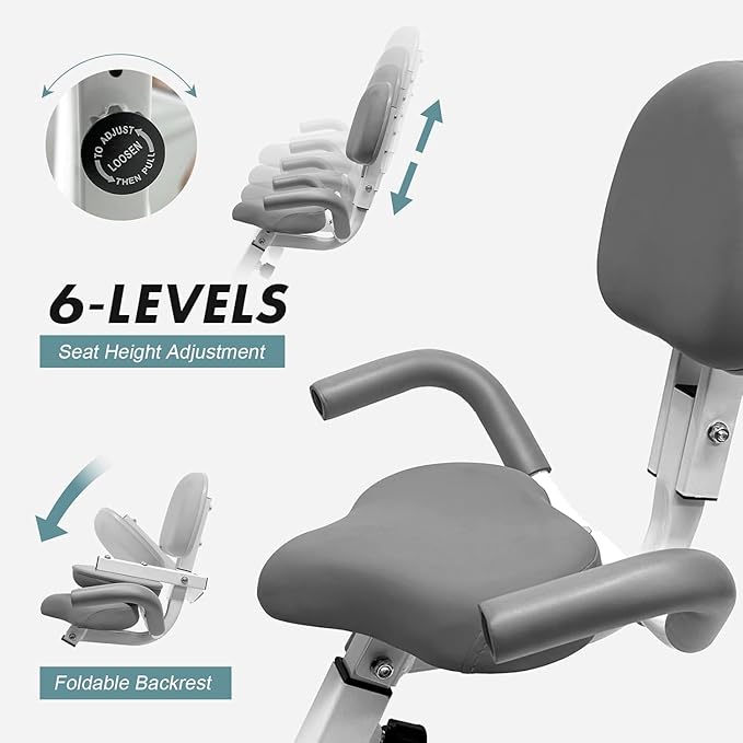 TOUSAINS Folding Exercise Bike - 8-Level Magnetic Stationary Bike with Pulse Rate, Large Tablet Holder & X-Bike Design, Compact Indoor Workout Bike for Home Gym, Seniors & Knee Recovery, 265lbs Weight Capacity