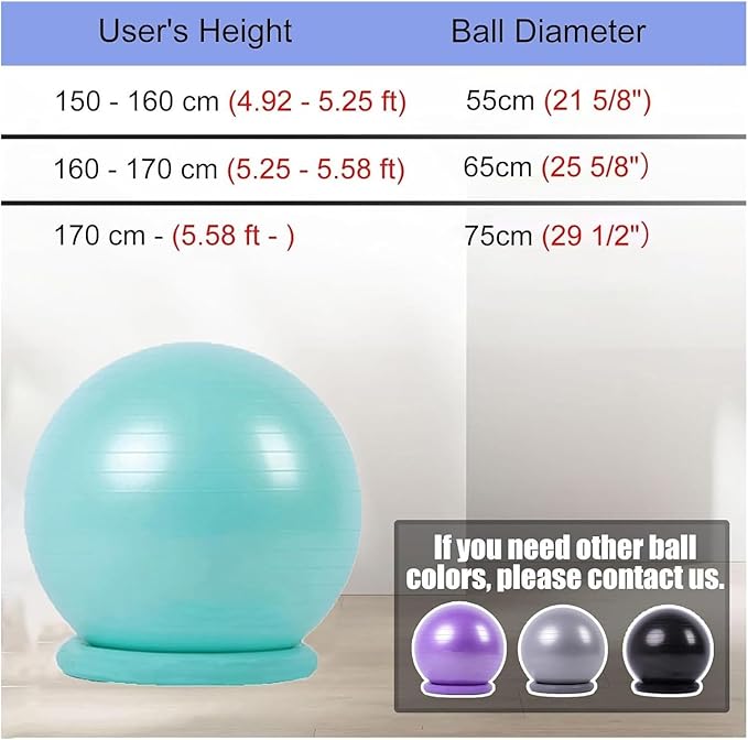 Yoga Ball Chair,Yoga Ball，Exercise Ball, Stability Exercise Ball Chair with Base Office Yoga Ball Chair for Adults Teenagers Balance Ball Seat for Workout Fitness Pilates(Diameter 65 cm ( 25 5/8" ))