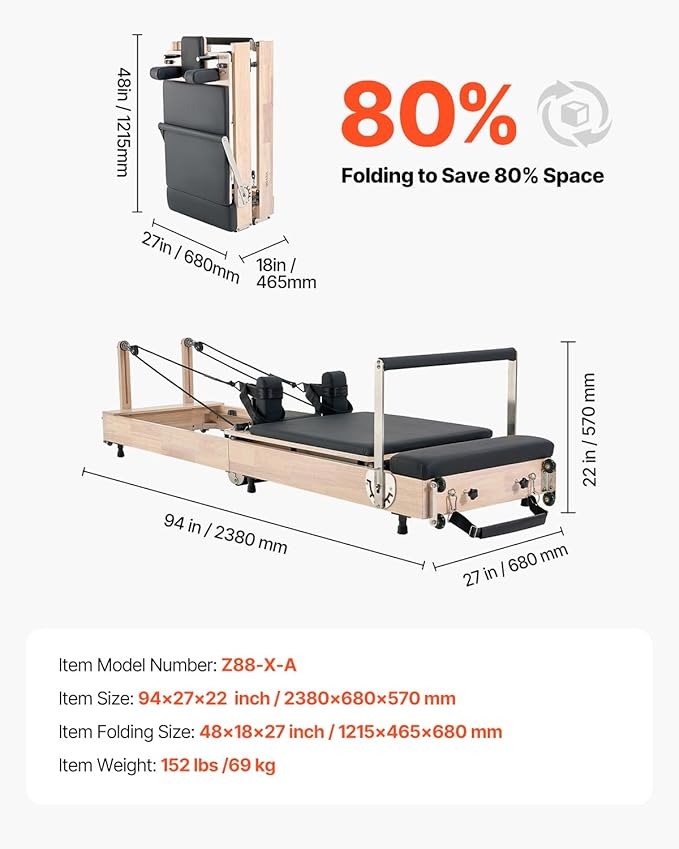 VEVOR Pilates Reformer Machine, Pilates Workout Equipment for Home Gym Studio Use, Pilates Reformer with Sitting Box and Jumpboard，fit for Beginners & Advanced Users