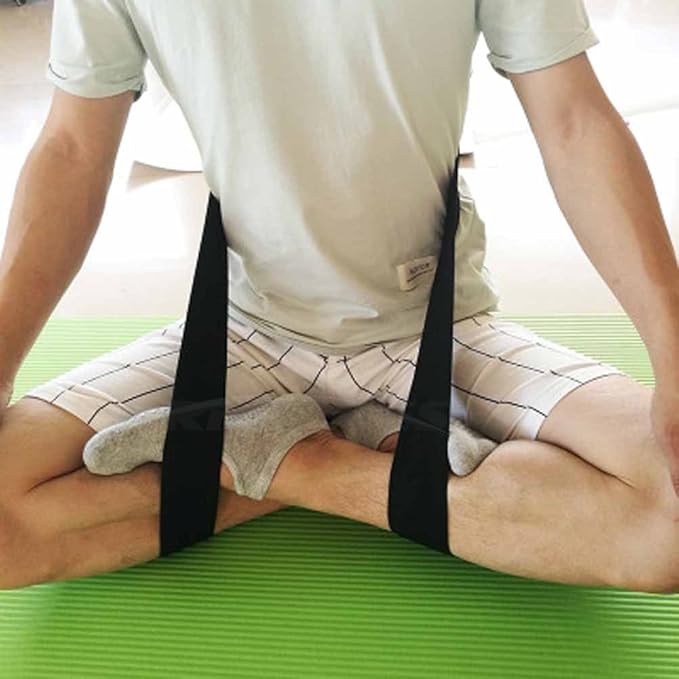 Yoga Stretching Seat Strap w/Adjustable Metal Buckle, Super Elastic Physical Therapy Fitness Belt, Resistance Exercise Band Lengthen Cross Legged Meditation Leg Stretcher Workout Trainer
