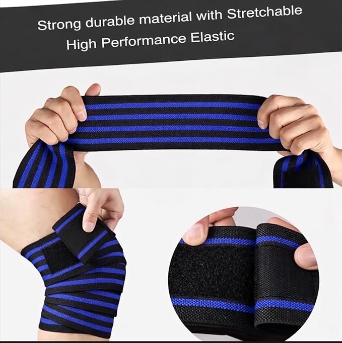 Knee Wraps for Weightlifting Bodybuilding Deadlifting and Squats, Black and Red Striped, 72 Inches Length, Gym Fitness Workout Support, Pair