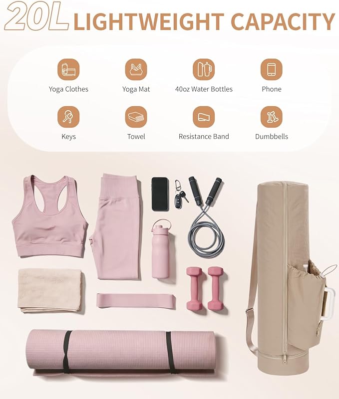 sportsnew Puffy Yoga Mat Bag Yoga Gym Bags for Women Men, Full-Zip Pilates Bag with Wet Pocket & Side Zip Drawstring Pocket Fits Tumblers with Handle, Yoga Mat Storage for Carrier Quick Access