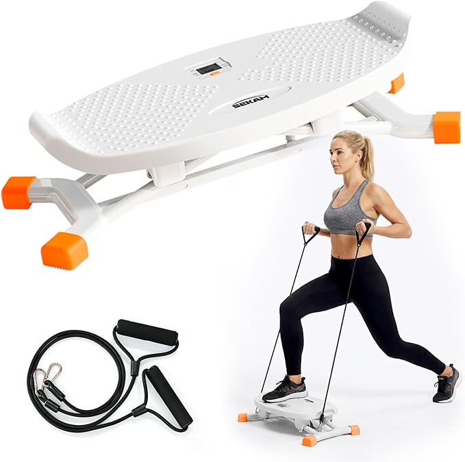 SEKAM Ski Machine Trainer, Indoor Ski Simulator with Resistance Bands & Balance Board - Low Impact Stepper Exercise Equipment for Home Gym Full Body Workout, 300LBS Capacity (Orange)
