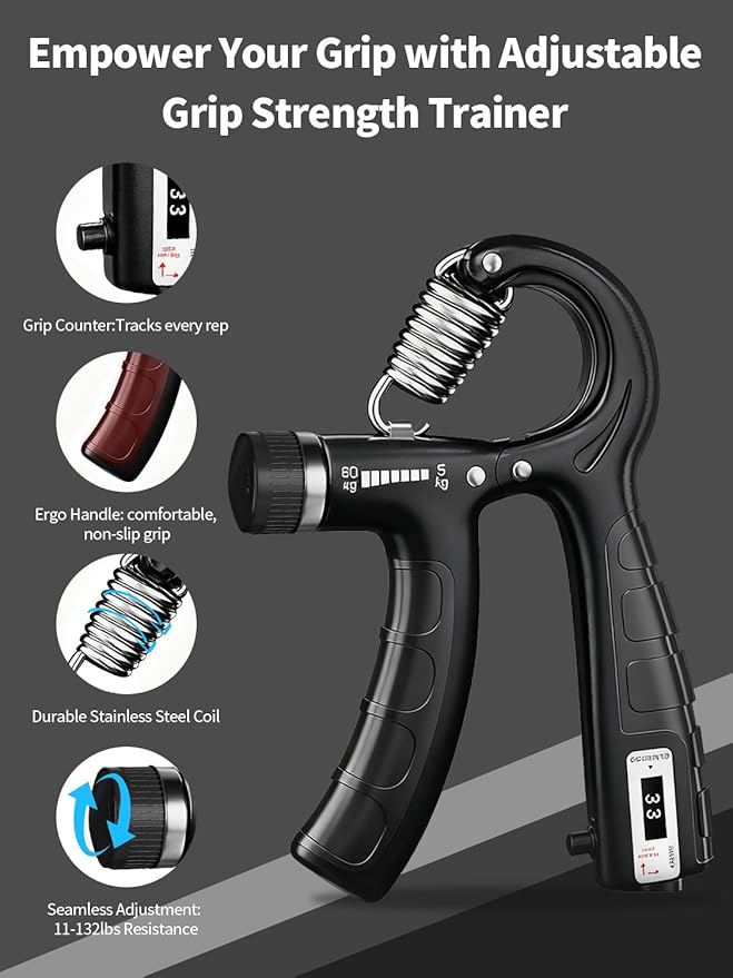 Grip Strength Tester Trainer Electronic Hand Dynamometer of 396lbs/180kg & Grip strengthener with Adjustable Resistance for Sports Home Gym with Digital Display Precision Training for Rehab Fitness