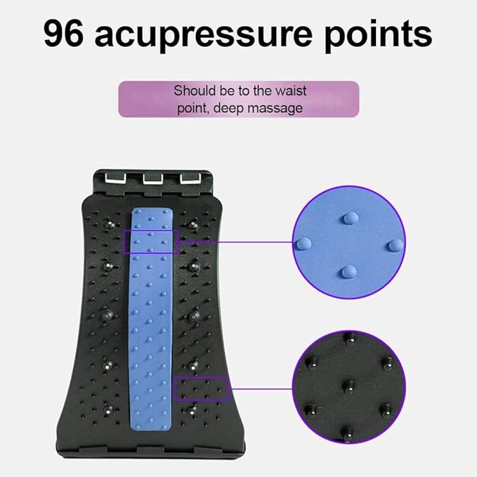 qiuqiu Back Stretching Device, Lumbar Stretching Device with Magnetic Acupressure Points, with 3 Adjustable Settings, Lumbar Support Stretcher for Pain Relief