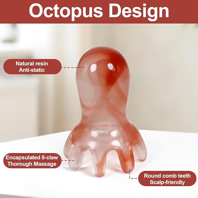 2 Pack Octopus Head Massage Comb Pink Manual Scalp Massager for Headaches Migraines Stress Relief Point Massage Acupressure Tools with 8 Nodes Portable for Home Office Massage