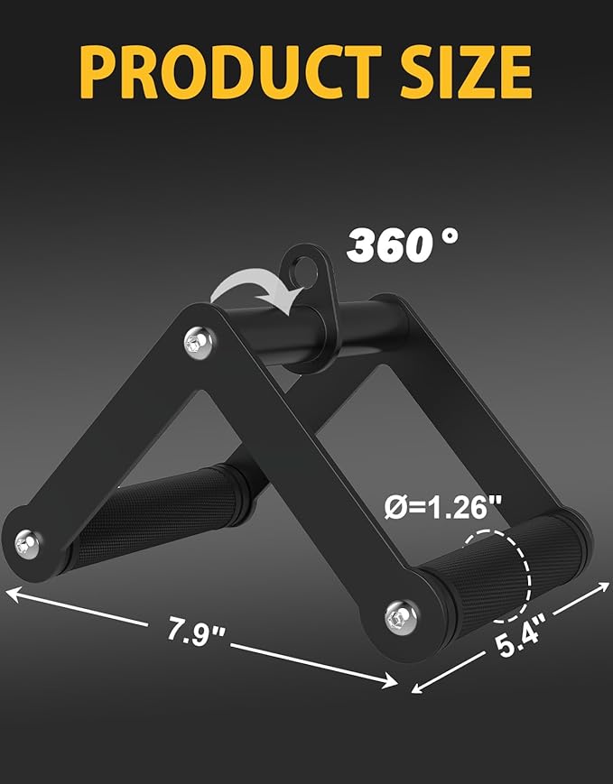 Double D Row Handle Cable Attachment, Non-Slip Rubber Grip V Bar for Gym Cable Machine, Heavy Duty Row Handle for Back Training