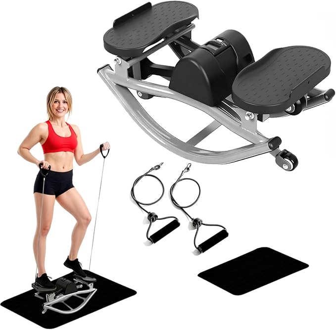 Rock Stepper with Digital Monitor, Low-Impact Compact Rock Stepper Side to Side with Resistance Bands and Non-Slip Floor Mat, Portable the Rock Stepper for Home, Apartment, Dormitory, Office
