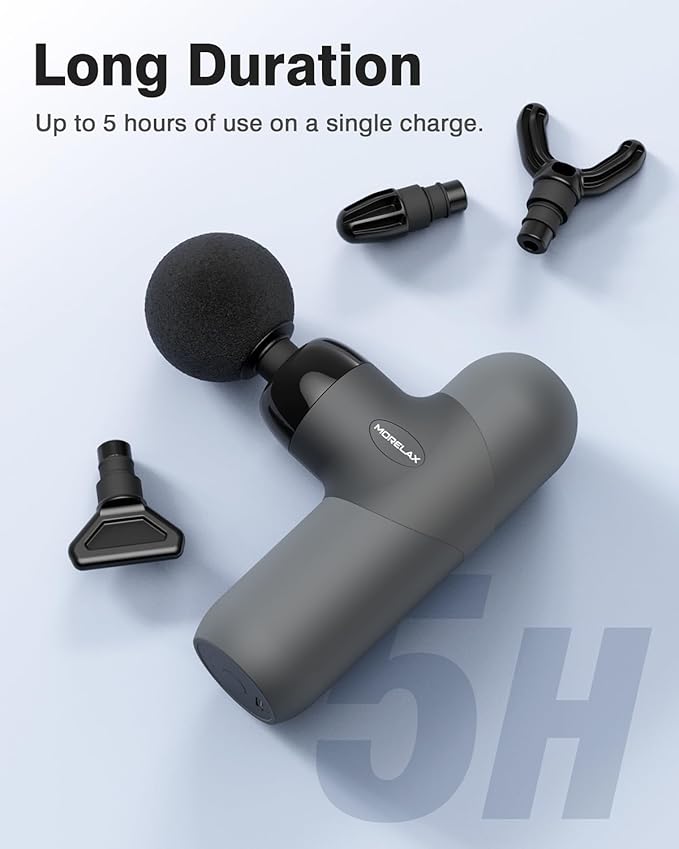 Morelax Mini Massage Gun, Percussion Muscle Massager for Back Pain Relief, Compact Sports Travel Massage Gun with 6 Massage Heads 4 Speeds, Gift for Her, Home, Athletes
