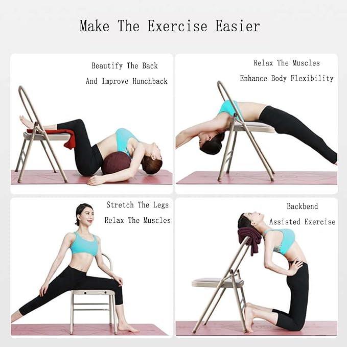 Yoga Chair,Thickened Frame, Comfortable PU Seat Pilates Chair,for Balance Handstand,Flexibility and Strength Training(Black)