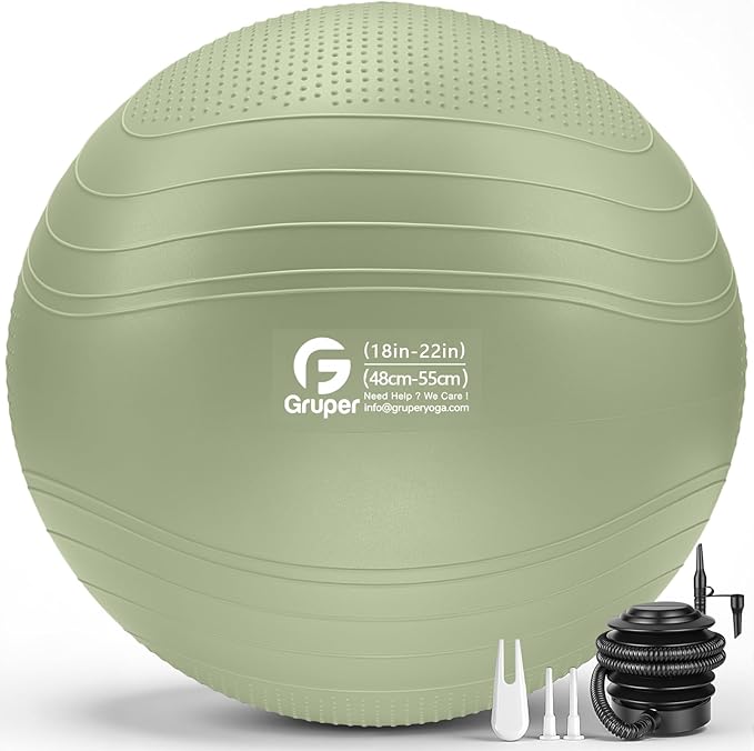 Gruper Yoga Ball, Extra Thick Non Slip Exercise Ball for Workout, Birthing, Balance, Stability, Pregnancy, 4 Sizes Anti Burst Chair for Home and Office, Includes Quick Pump & Fitness Guide